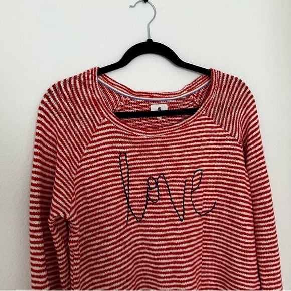 SUNDRY Love Embroidery Sweater Striped Knit Pullover Red White Size 1 Small - Picture 8 of 12